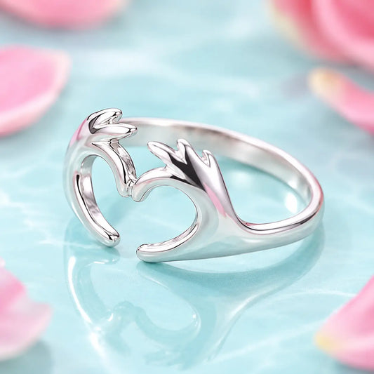 Sterling Silver Love Heart Hand Ring
