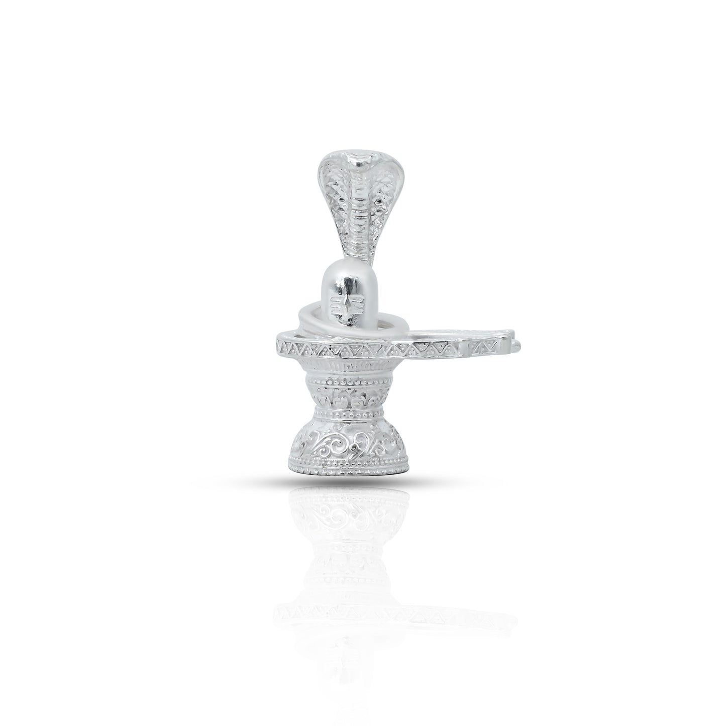 Elegant silver Shivling with intricate Naag Dev design for worship