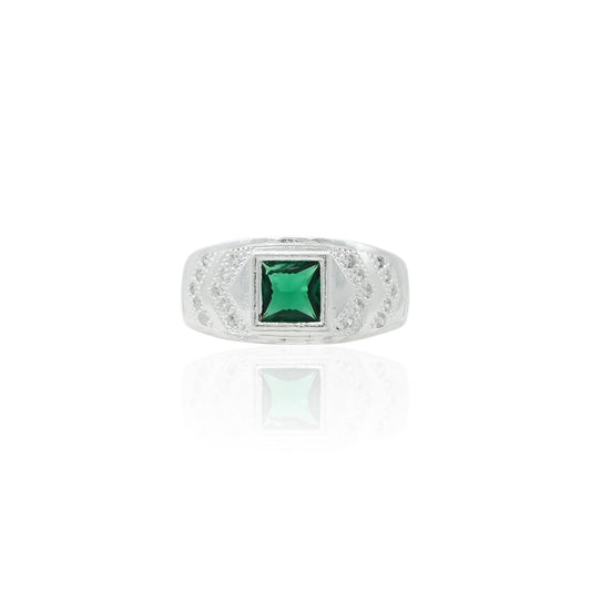 Silver boys' ring featuring an exquisite green stone, offering a bold and stylish design