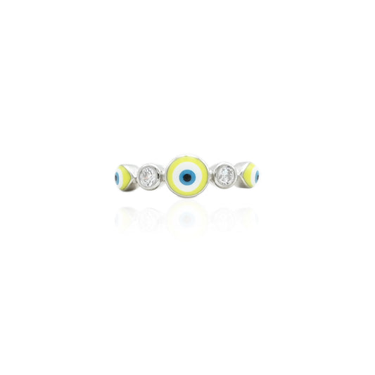 Silver Yellow Evileyes Ring