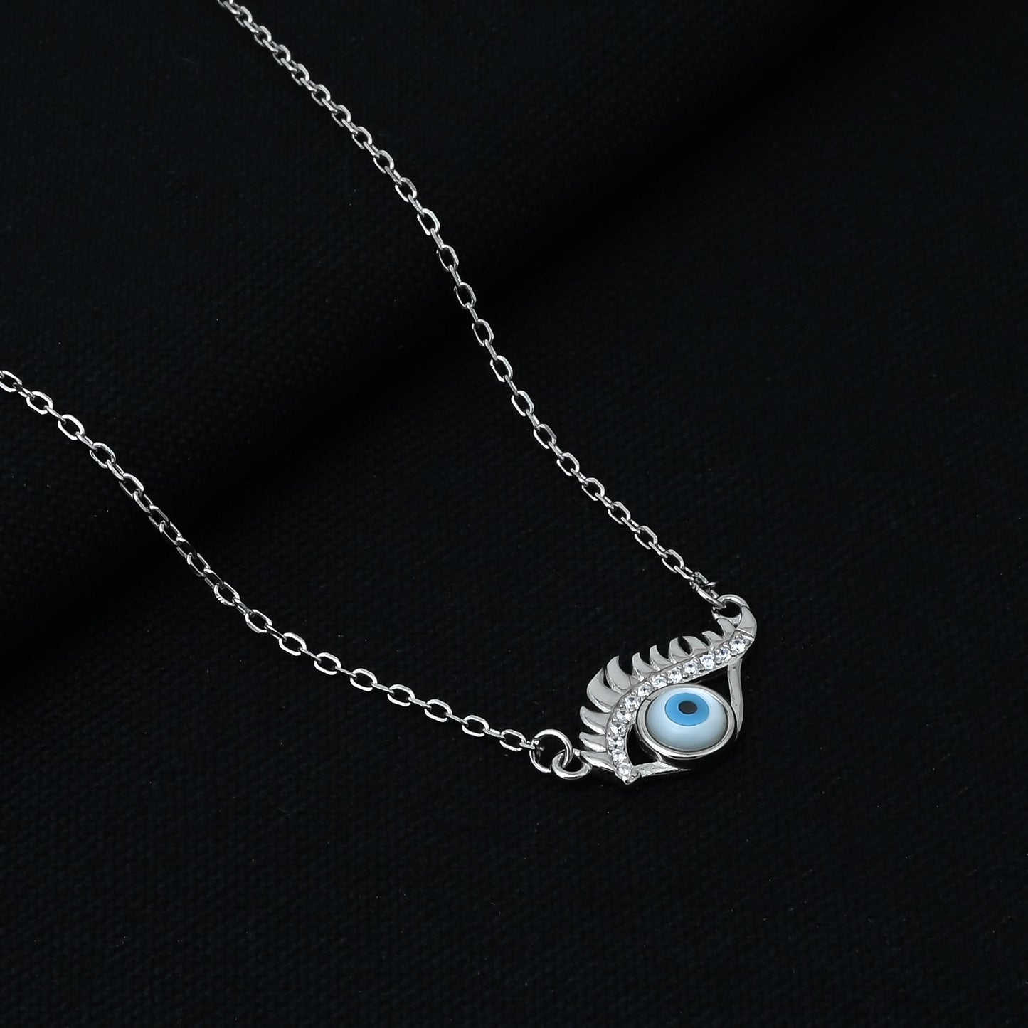 Stylish sterling silver evil eye chain pendant for her.