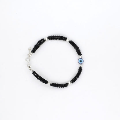 Sterling Silver Blue Evil Eye with Black Beads Bracelet for Girls