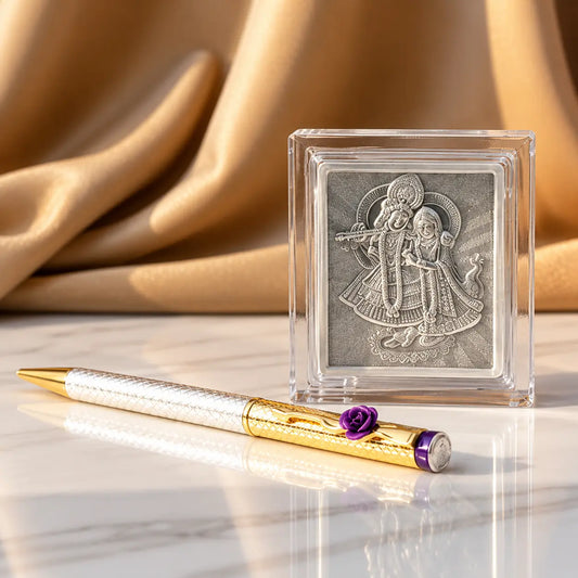 Silver Pen with Free Silver Frame (Radha Krishna Edition)