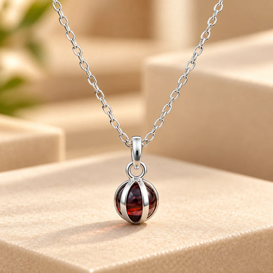 Sterling Silver Red Stone Cage Pendant