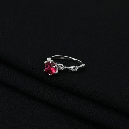 Sterling silver ring for girls, showcasing a striking blood red gemstone for a dramatic and feminine look.