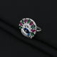 Silver "Divine Love of Krishna " Colorful Peacock Ring