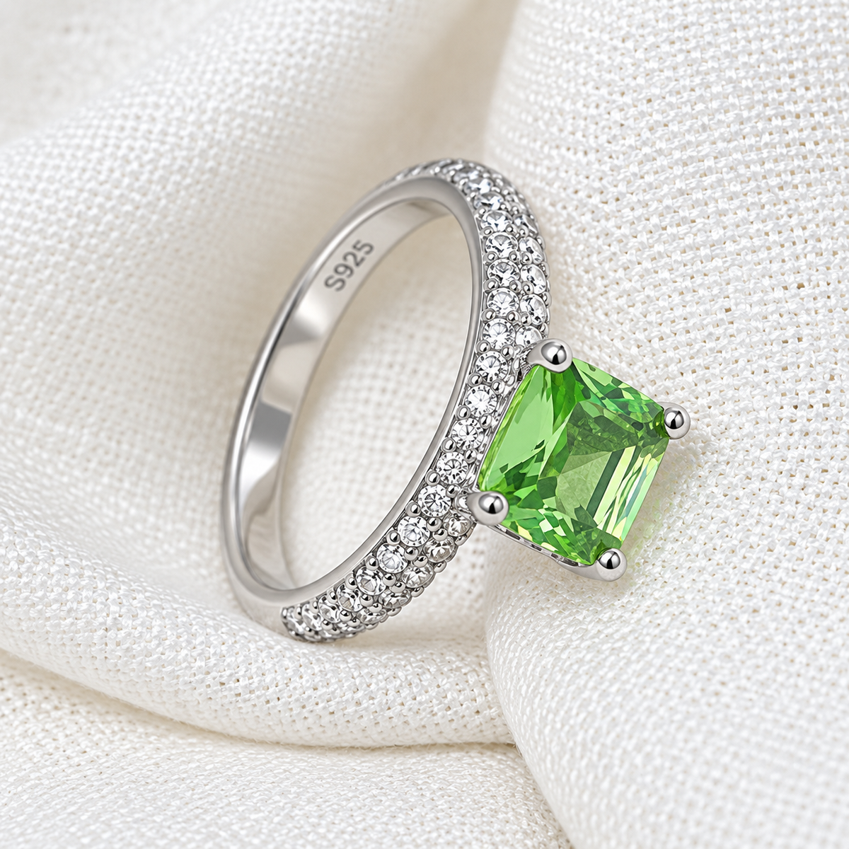 Silver Ring Large Diamond Cut Center Stone
