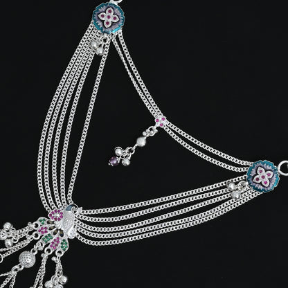 Charming silver kada anklet for girls with vibrant, floral detailing.