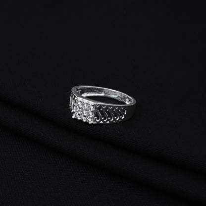 Silver Trendy "S" Design CZ Statement Ring for Him