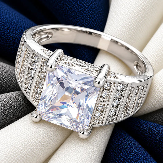 Men's and Boy's Silver Ring with a Single White Stone