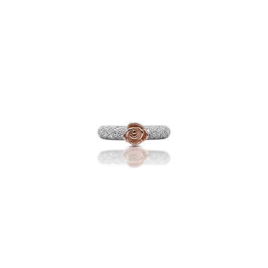 Sterling Silver Ring for Her with Pink Rose Sparkling Design