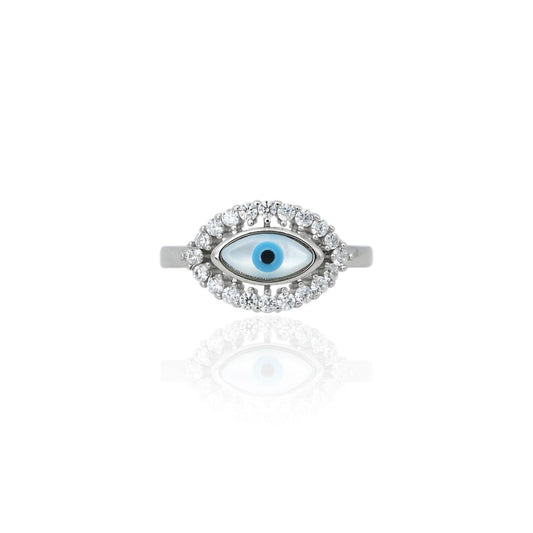 Silver Studded Evil Eyes Girls RIng