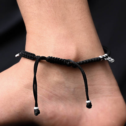 Charming oxidized silver anklets with 'Pigeons' Love' design on black thread.