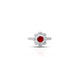 Silver Center Red Stone with Flower Design Ring for Girls