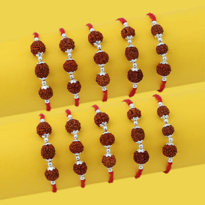 Trio Rudraksh Rakhi in Silver