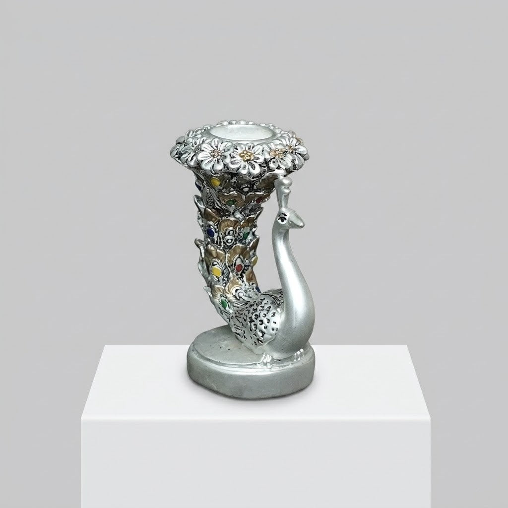 Designer Silver Finish Peacock Idol for Home Decor