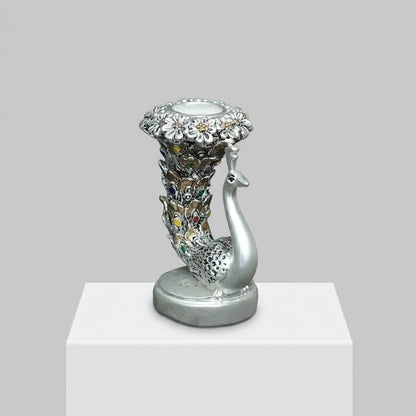 Designer Silver Finish Peacock Idol for Home Decor