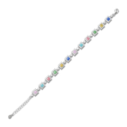 Elegant 925 silver bracelet adorned with colorful square gems, perfect for a sophisticated and stylish accessory