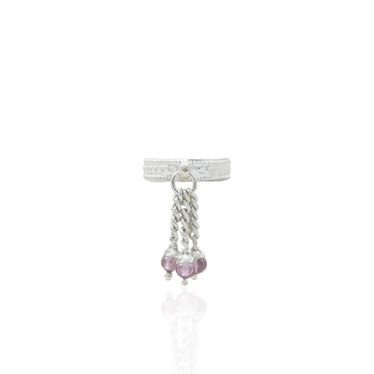 Silver girls' ring featuring radical light pink beads for a bold design.