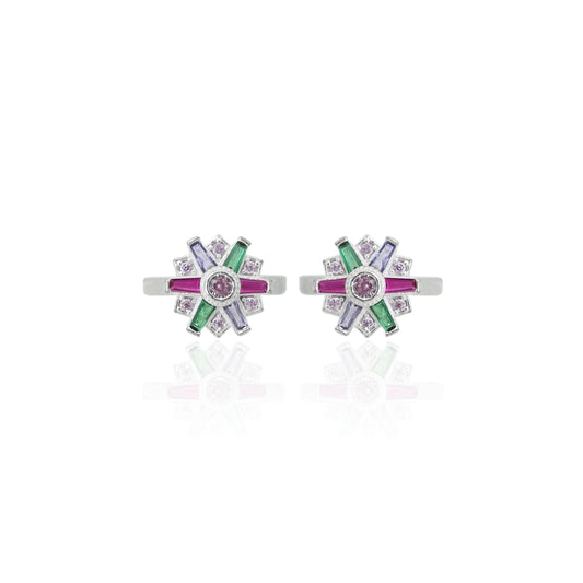 Elegant silver toe rings featuring a hexagonal design with multiple gemstones