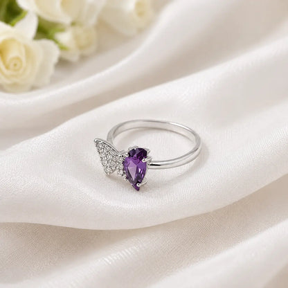Purple Gemstone Butterfly Design Silver Ring