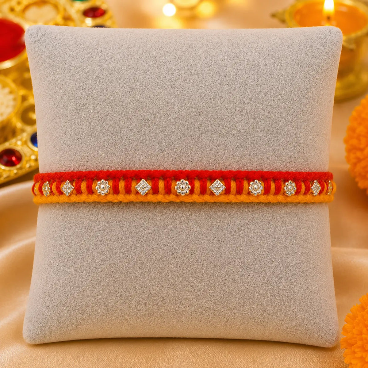 Handcrafted Silver Buds Rakhi Assorted Design