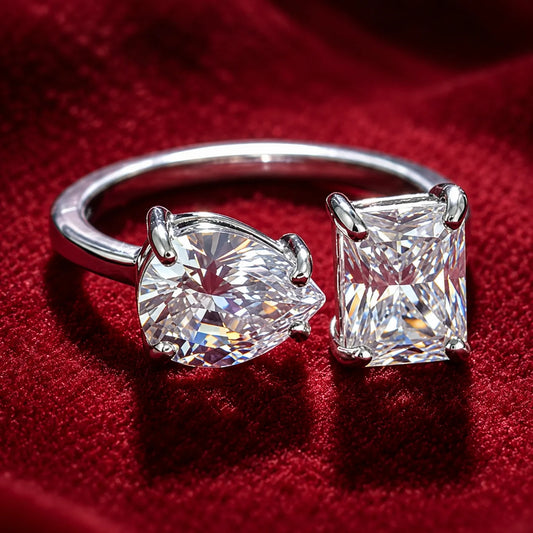 Pear Cut & Radiant Cut Diamond Toi et Moi Open Ring for Women