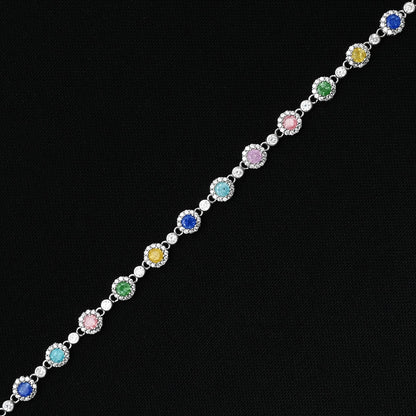 Elegant 925 silver bracelet with an array of round colorful gemstones, designed to enhance your jewelry collection with a chic, vibrant look.