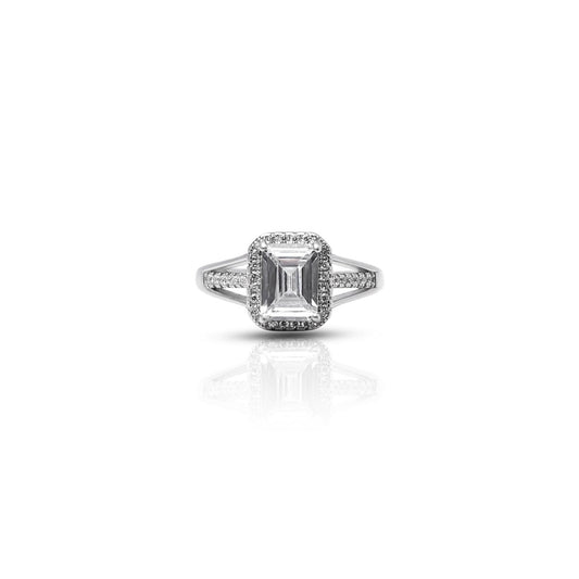 Sterling Silver Emerald Cut Simulated Diamond Ring