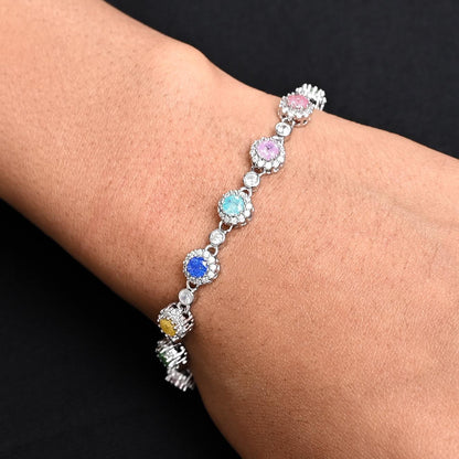 Exclusive 925 silver bracelet for women featuring round colorful gemstones, adding a vibrant and elegant touch to your style