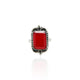 Silver ring featuring a rectangular red stone design, crowned with a detailed setting for an elegant and bold look.