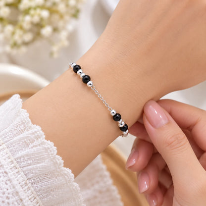 Black Pearl Touch Silver Chain Bracelet for Women