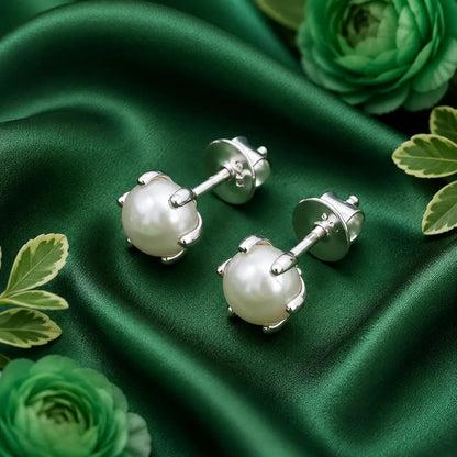 Beautiful Sterling Silver Pearl Stud Earrings