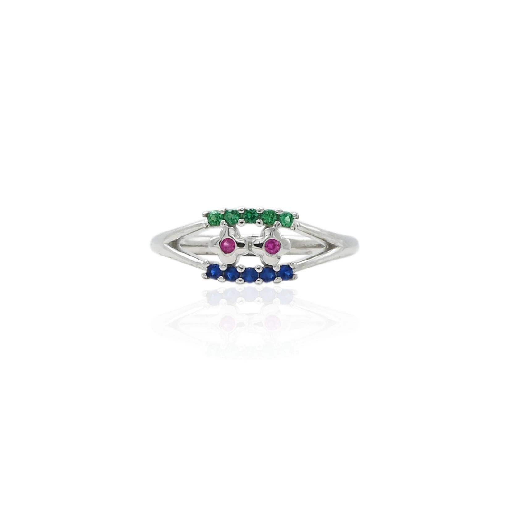 Silver ring featuring a solitaire design with colorful stones for a vibrant look