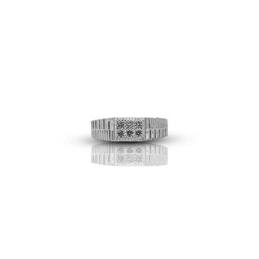 Silver men's ring featuring a classic design with dazzling cubic zirconia (CZ) stones for a seductive and elegant look.