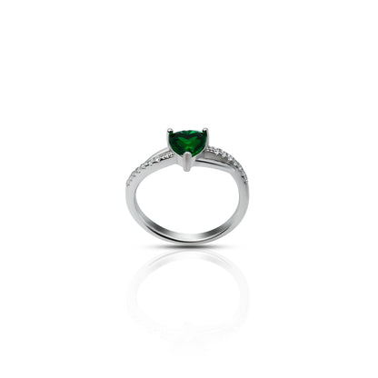 Sterling Silver Heart Cut Green Gemstone Ring for Girls