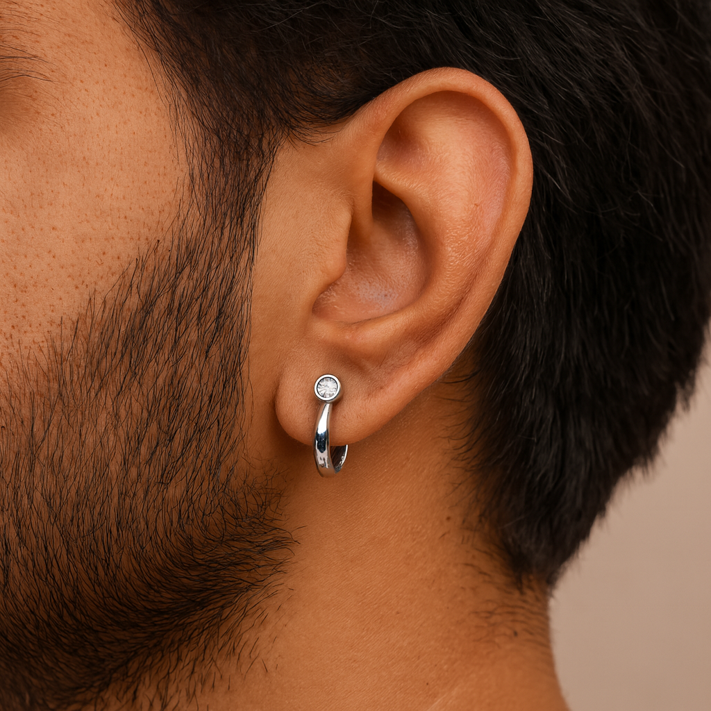 Boys' Silver Bali Earrings with Crystal Accent – Khushbu Jewellers