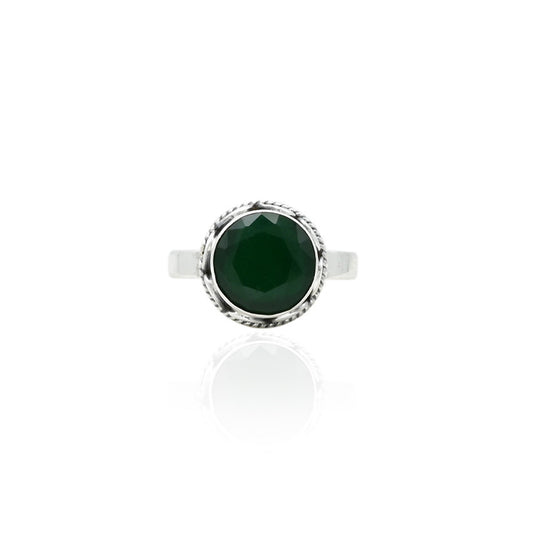 Silver Studded Green Stone Ring