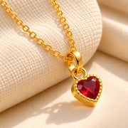 Premium Heart-Shaped Stone Gold Polish Silver Pendent Necklace