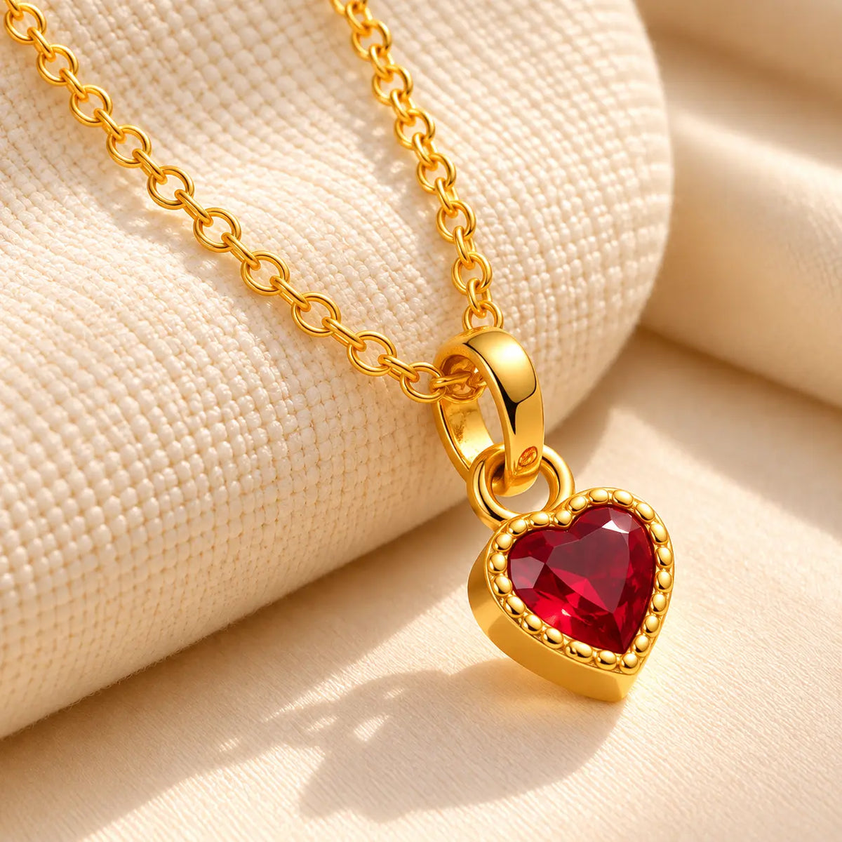 Premium Heart-Shaped Stone Gold Polish Silver Pendent Necklace