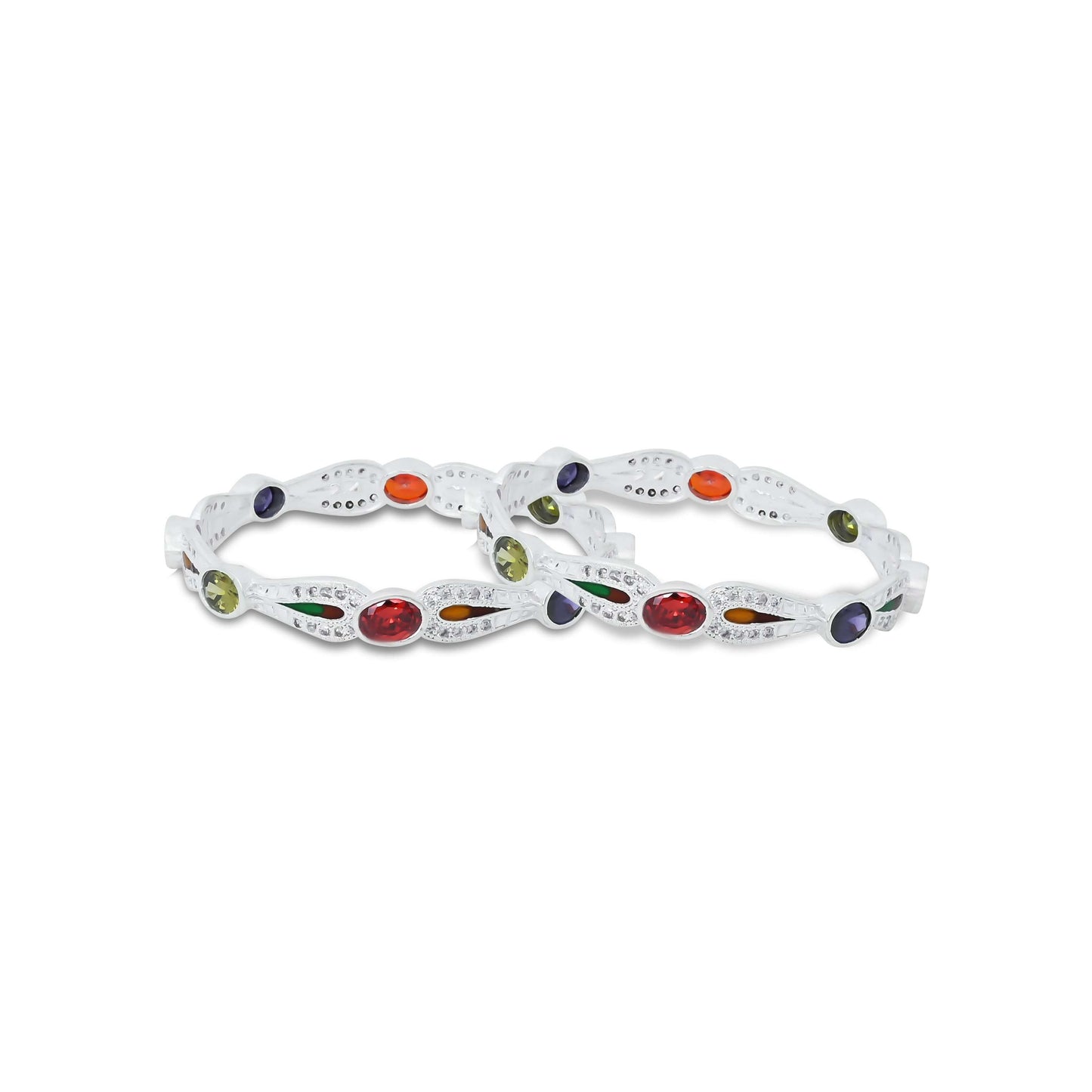 Silver Colorful Gem Stone Tilak Design Chudi for Girls