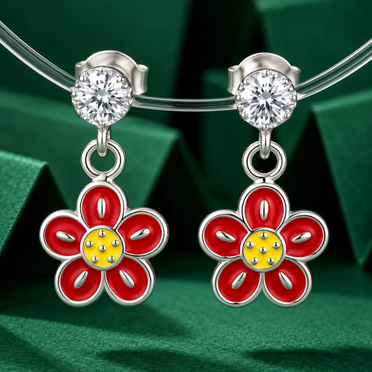 Elegant Red Flower Enamel Earrings for Girls & Women