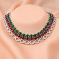 Premium Silver Bridal Jewellery Set of Gemstone Necklace And Earrings