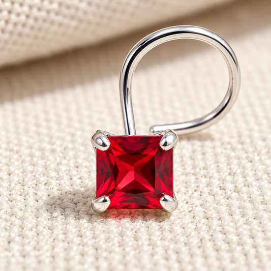 Silver Nose Pin with Square Multicolour Stones