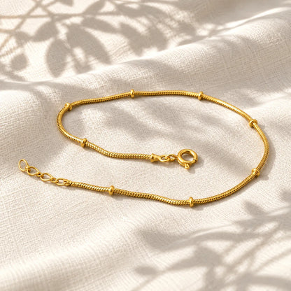 Pure Silver Snake Chain Bracelet with Bead Spacers for Women