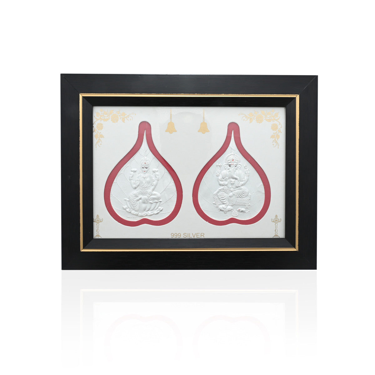 Silver frame featuring the divine images of Lakshmi Ji and Ganesh Ji, perfect for home decor and worship.