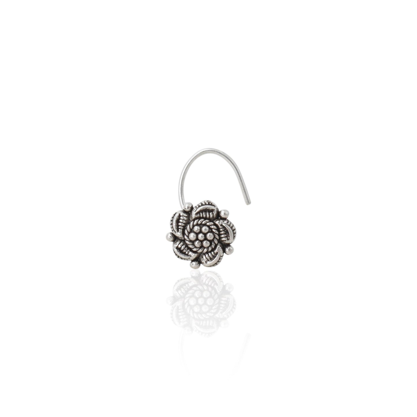 Silver Oxidised Flower Design Nosepin