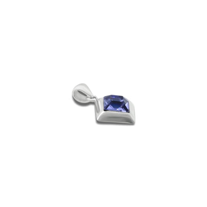 Elegant sterling silver pendant showcasing a tilted square shape with a stunning blue solitaire stone