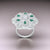 Silver Little Green Gem Stone Round Flower Design Ring for Girls