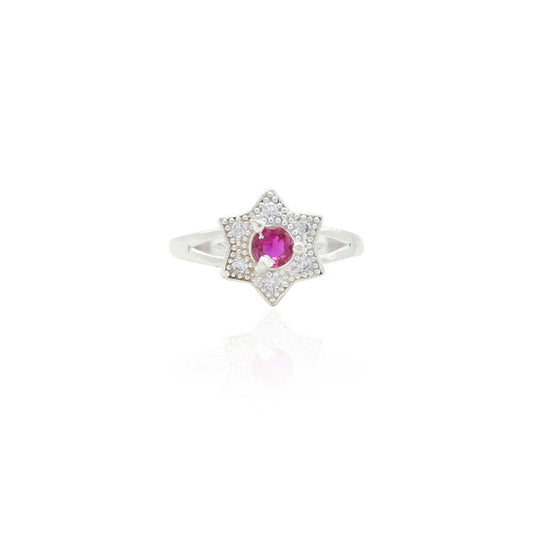 Silver Studded Pink Flower Ring